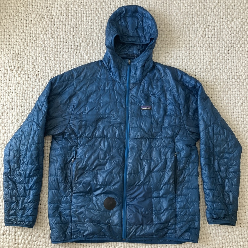 Patagonia Micro Puff Hoody Jacket Mens XL Puffer Ultralight Full Zip Blue Flaws